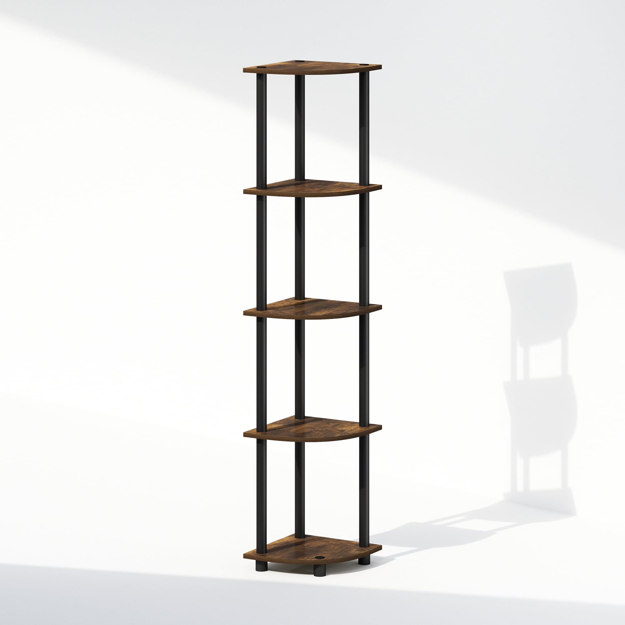 Furinno Turn-N-Tube 5 Tier Corner Display Bookcase, Particle Board Amber Pine/Black, 9 lb