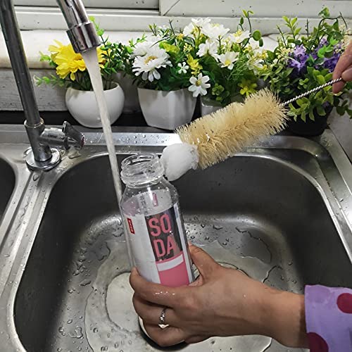 Stainless Steel Soda Bottle Cleaning Brush in Natural Boar Bristle Wool Tip Long Handle, Flexible Bendable Thick Wire Cleaner for Narrow Neck Water Baby Bottles Straw Pipe Tube Flask (Big)