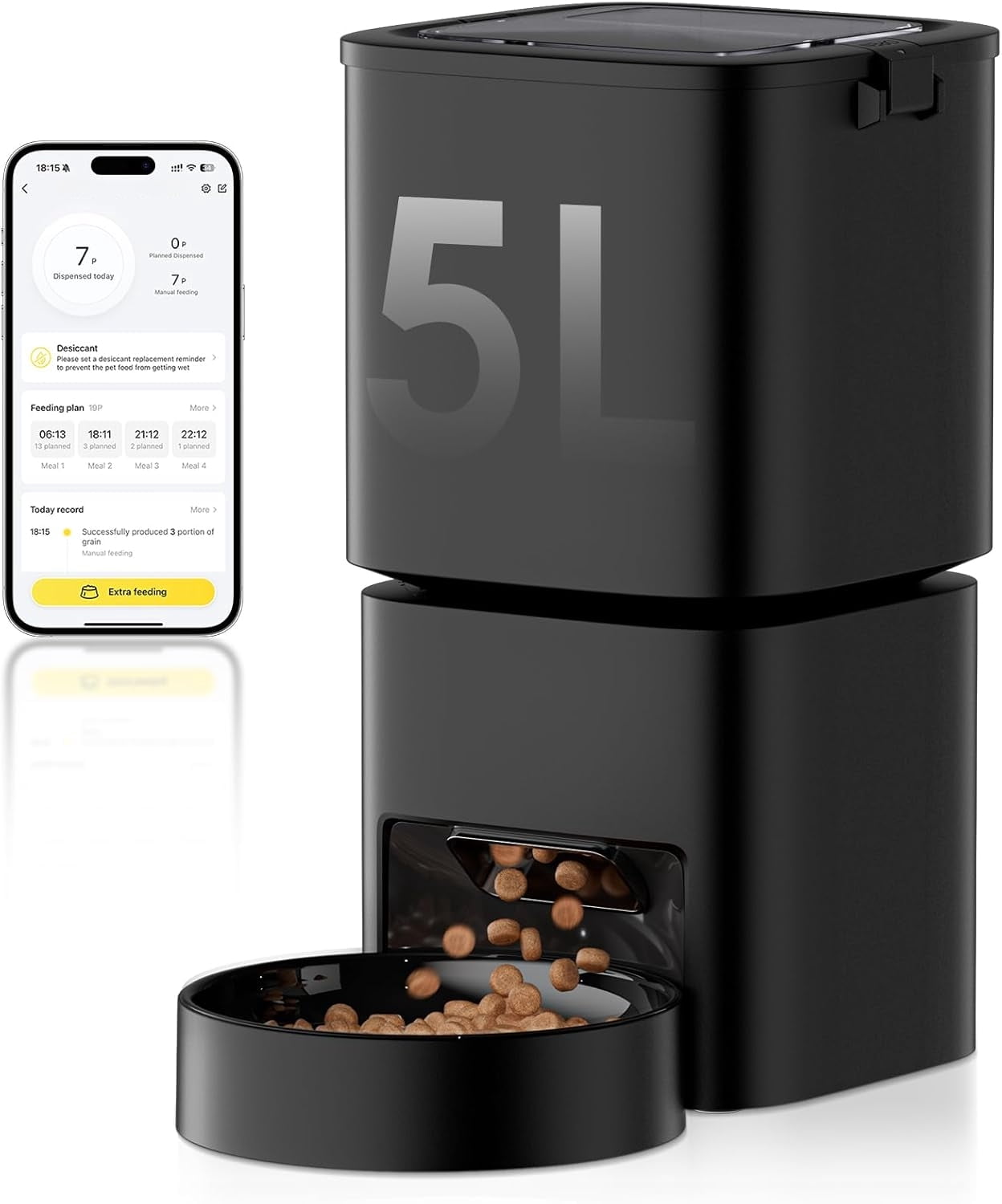 Automatic Pet Feeder 5L WiFi Cat & Dog Feeder, App Controlled, 10 Meals Programmable, Dual Power, 1-15 Portion Control, Easy & Reliable Feeding