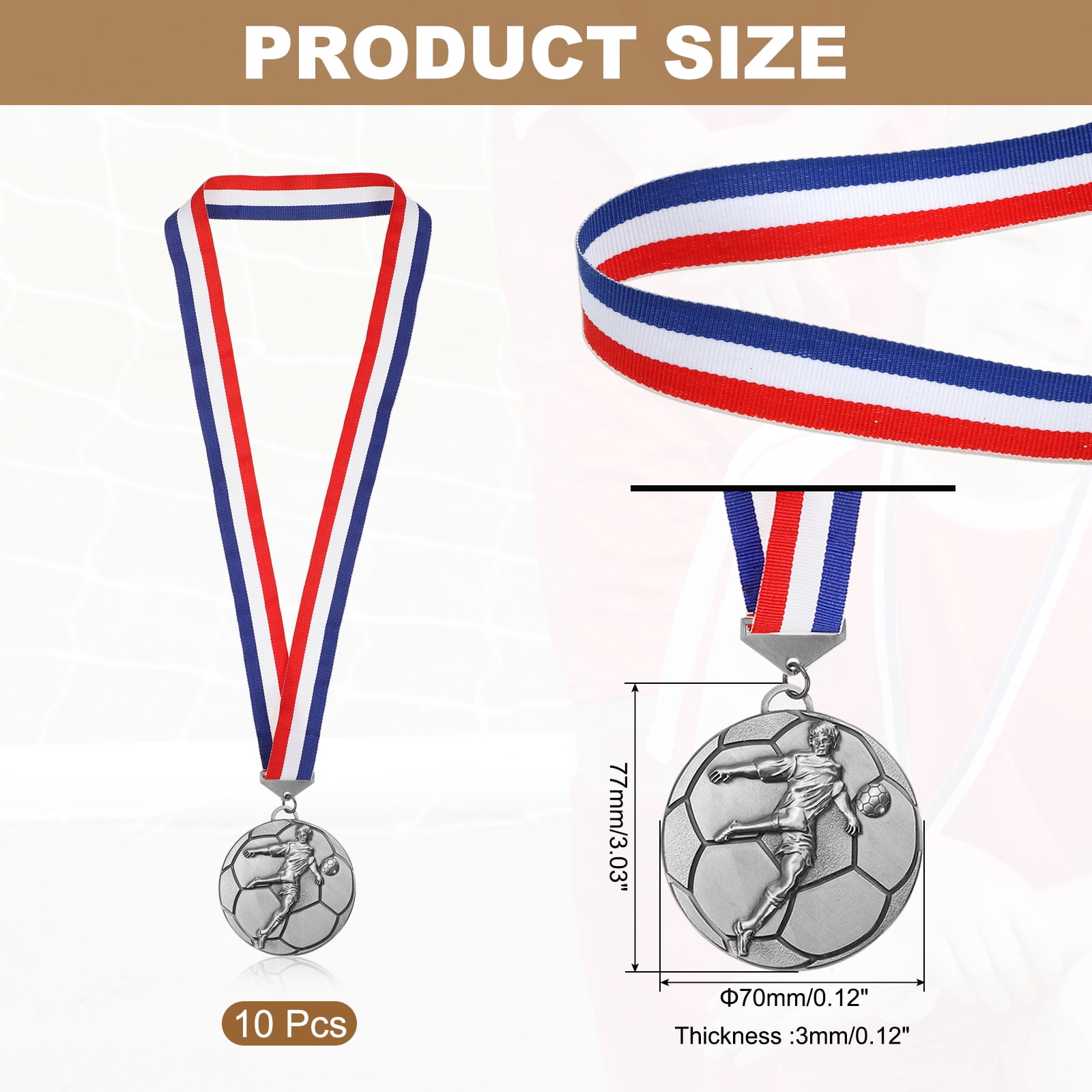 Uxcell Football Events Award Medals with Ribbons, Winner Medals Prizes for Competitions Sports Party Silver