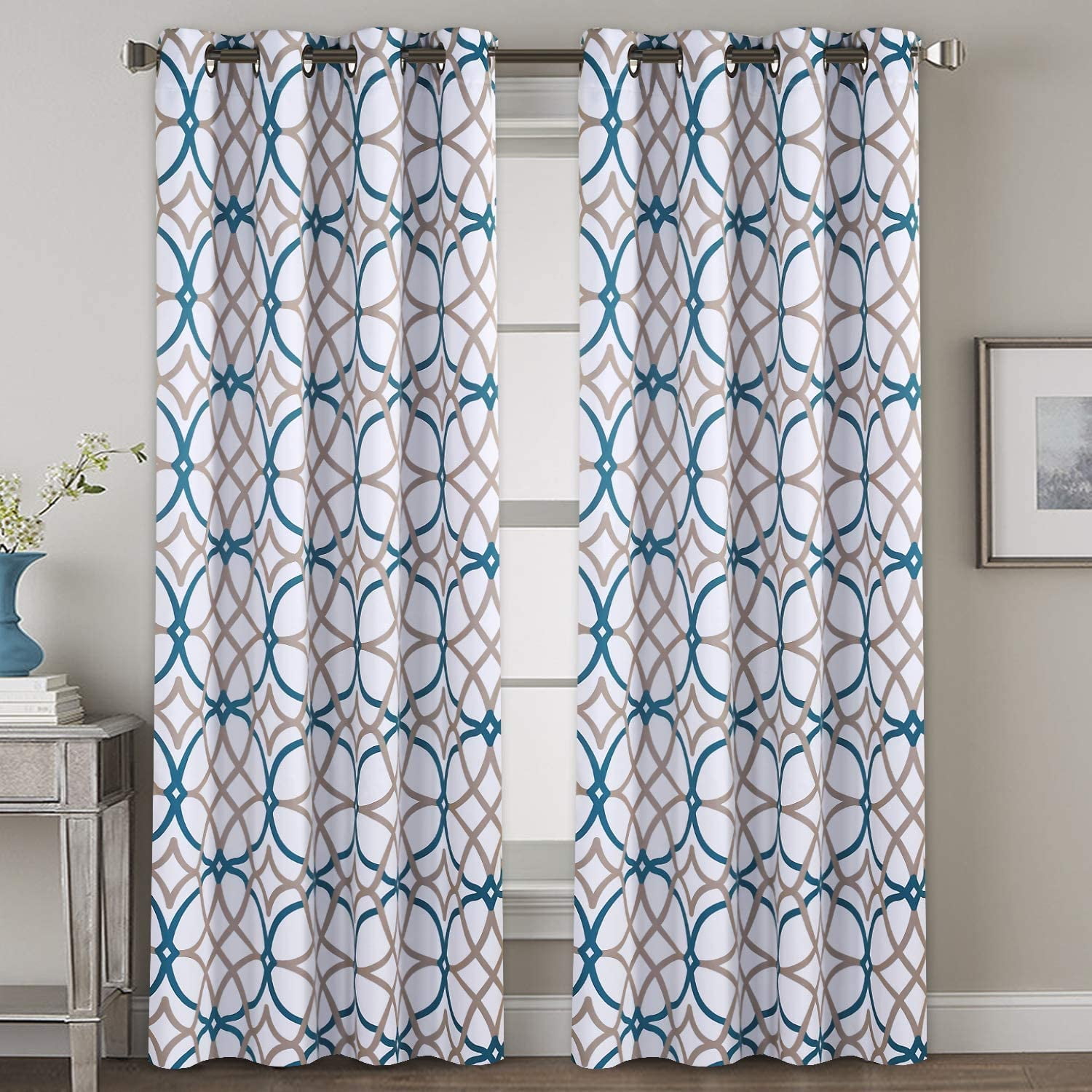 Thermal Insulated Blackout Grommet Curtain Drapes for Living Room-52 inch Width 