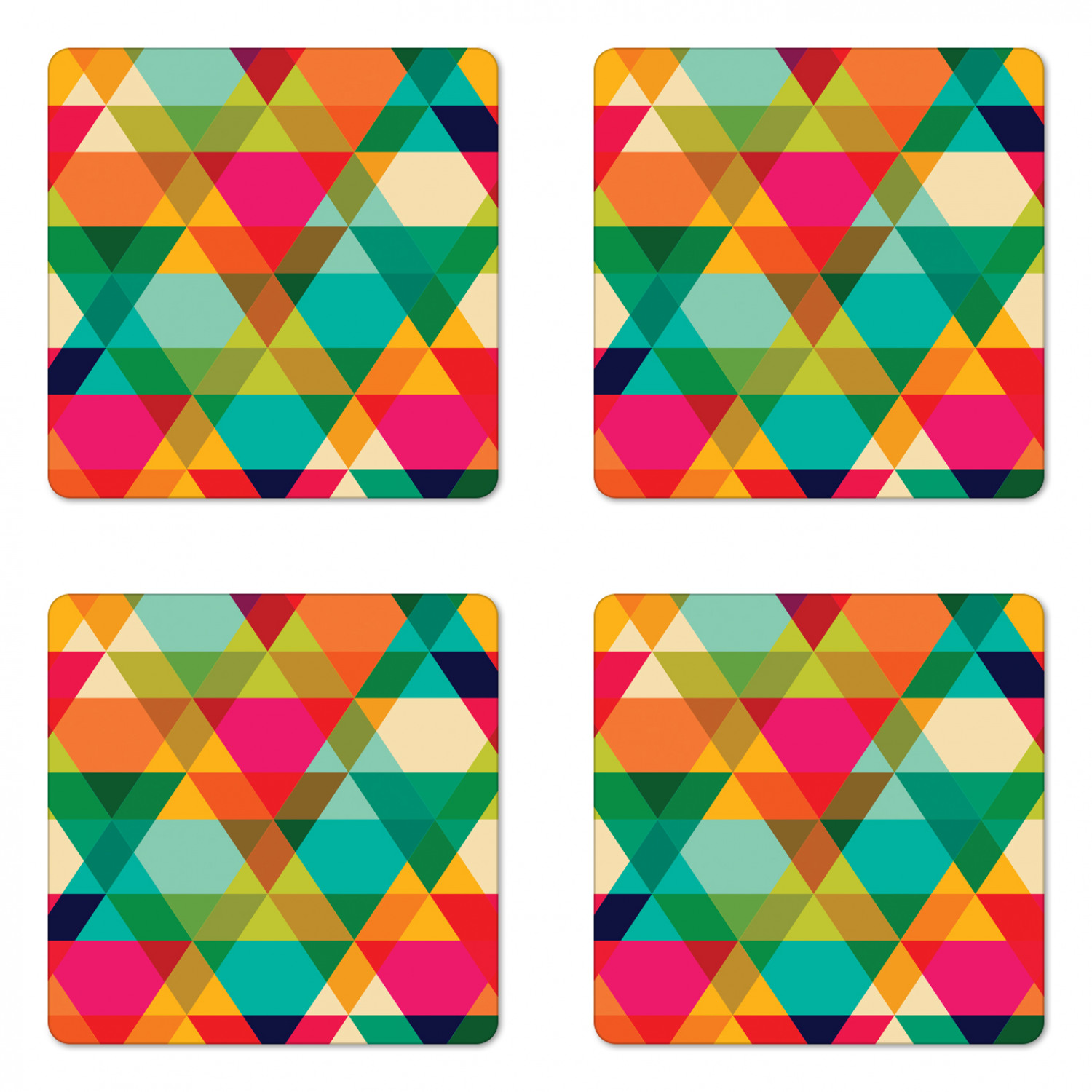 Geometric Coaster Set of 4, Abstract Geometric Pattern Vintage Inspired