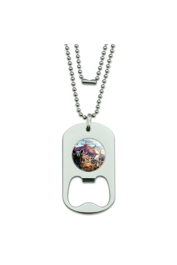 Zion National Park Utah UT Animals Cougar Bear Deer Raccoons Military Dog Tag Bottle Opener Pendant