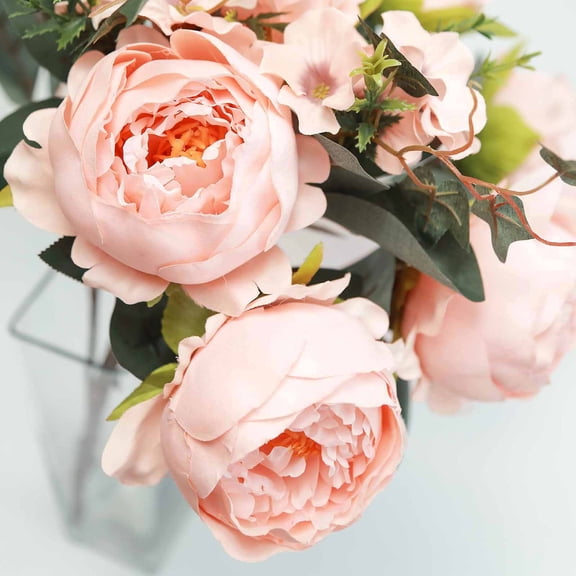 Efavormart 2 Bushes Blush Peony, Rose Bud And Hydrangea Artificial Silk Flower Bouquets For Wedding Home Floral Arrangement