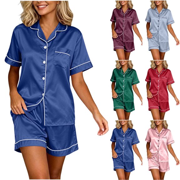 Purcolt Silk Pajamas for Women Satin Button Up Pajama Sets Cute Sleepwear Loungewear 2 Piece Pjs Set
