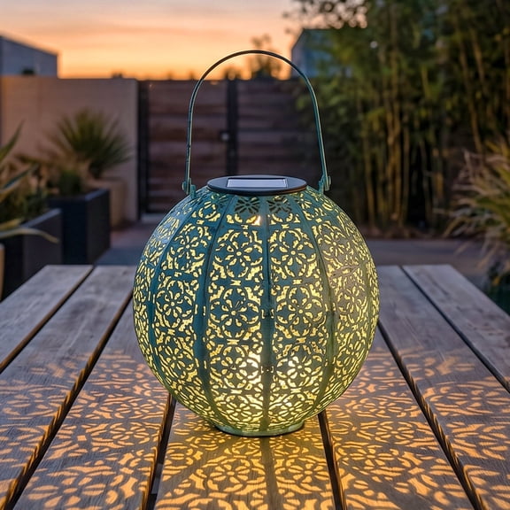 Postlucky 8.6" Outdoor LED Solar Hanging Lantern Lights for Porch Garden Table Decoration, Metal Tiffany Blue Color