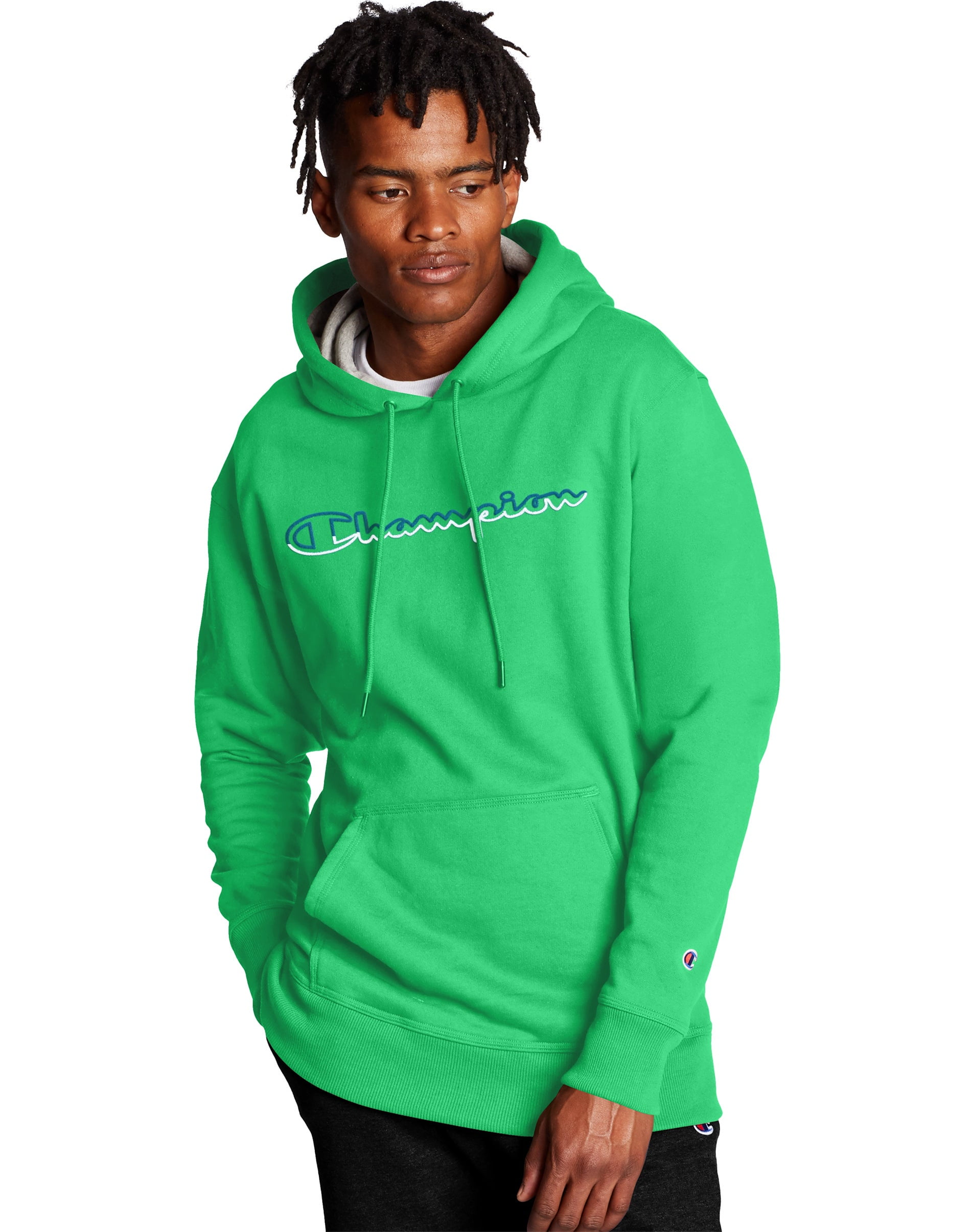 CHAMPION Men's Powerblend® Pullover Hoodie Olive Green Script Logo 