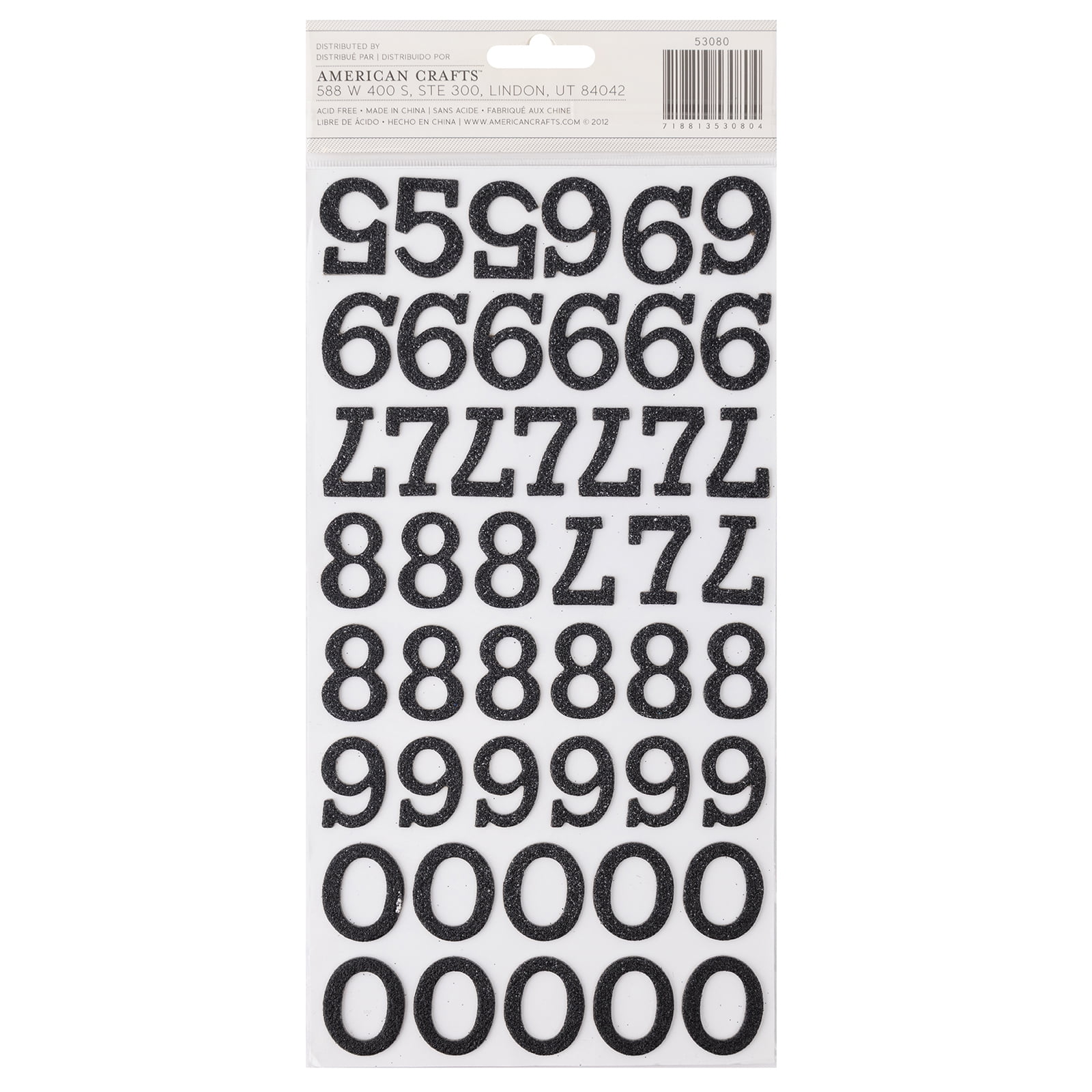 (2 pack) American Crafts Thickers Black "Sprinkles" Glitter Numbers Foam Stickers, 99 Pieces