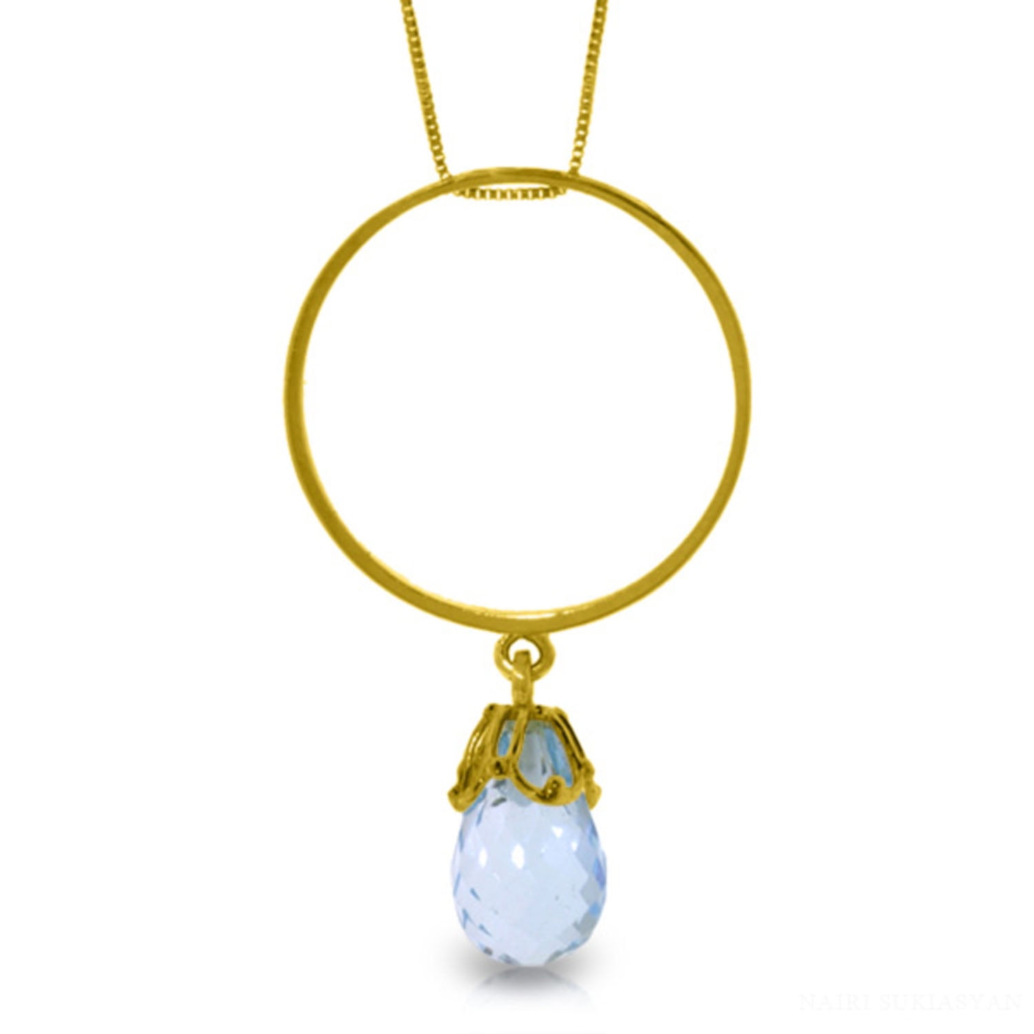 Galaxy Gold 14K Solid Gold 3 Carat Natural Blue Topaz Necklace for Women - Yellow Gold Fine Jewelry
