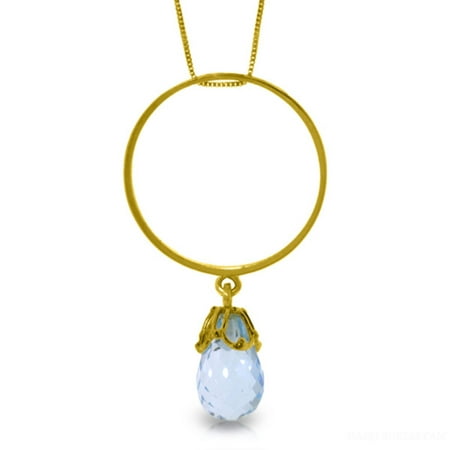 3 Carat 14k Solid Gold Necklace with Natural Blue Topaz Charm Circle Pendant