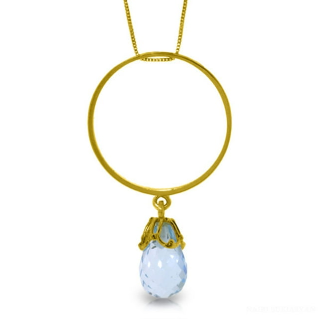 Galaxy Gold 3 Carat 14k 20" Solid Gold Necklace with Natural Blue Topaz Charm Circle Pendant