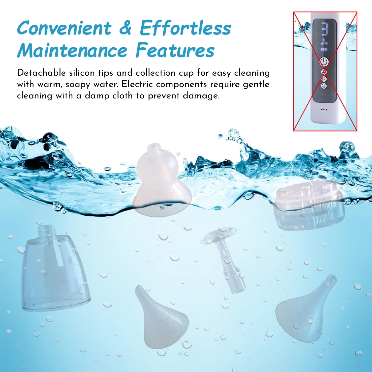 The nasal aspirator for baby has three levels of adjustable suction modes from weak to strong,quickly removes different types of nasal secretions (Choking milk,snot,etc)