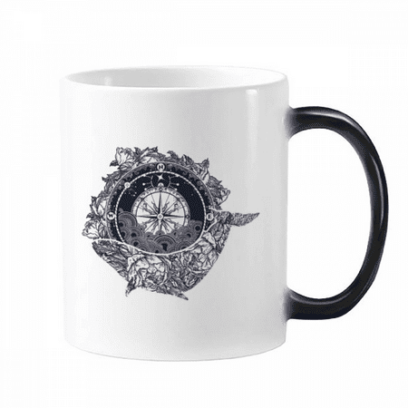 

Compass Flower Stars Art Pattern Changing Color Mug Morphing Heat Sensitive Cup With Handles 350 ml