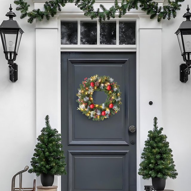 Guirnaldas navideñas, decoraciones navideñas, guirnalda LED de primera nieve simulada, enredaderas navideñas de PVC, anillo de frutos rojos, guirnalda decorativa de hojas de polietileno, corona para b