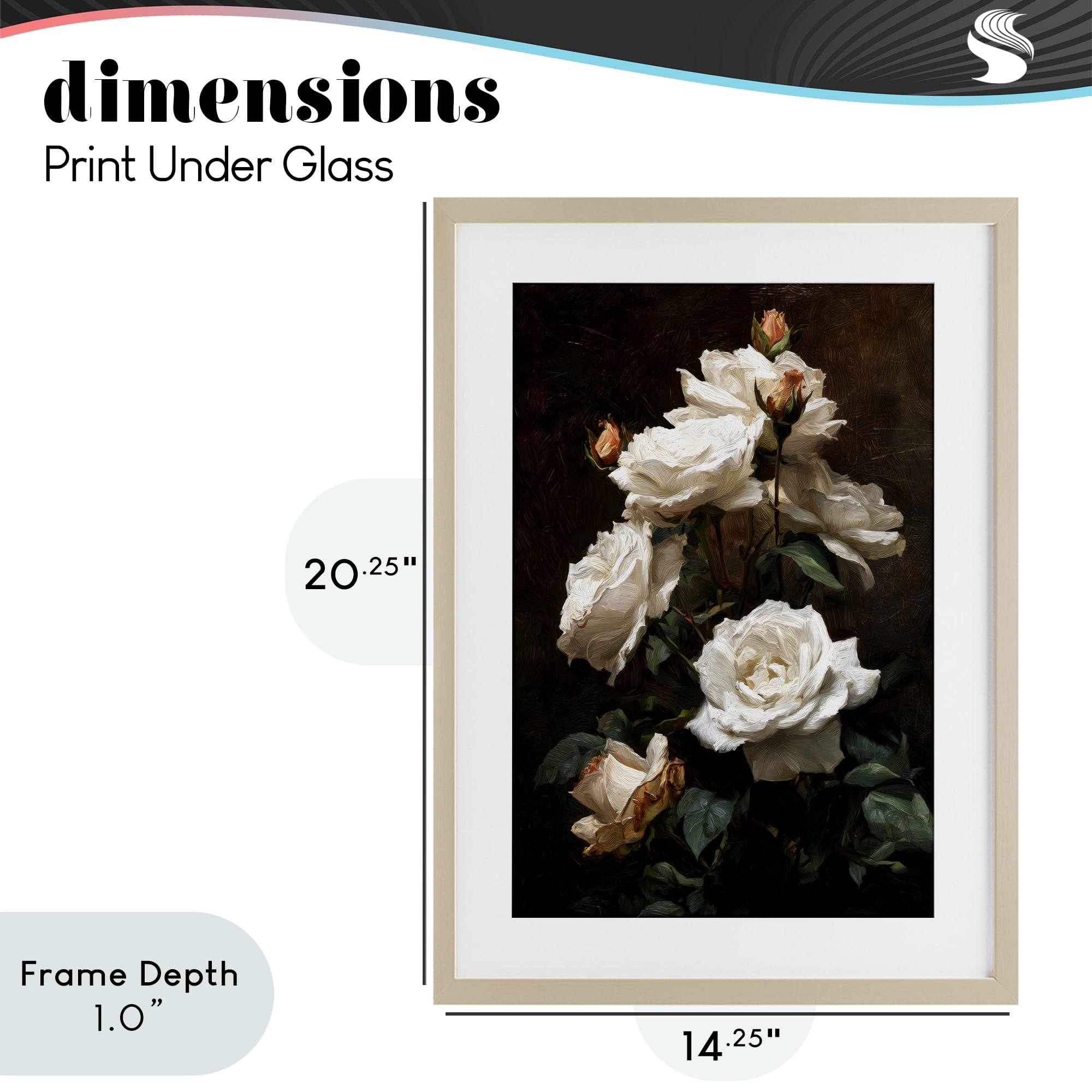 Stupell Industries Tower of White Roses Birch Framed Print Under Glass, design by Petal Prints Design