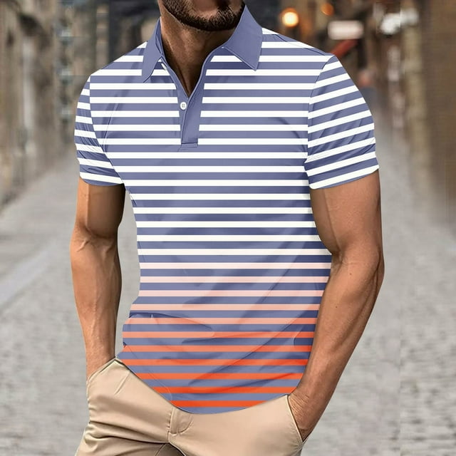 Blusa y camisa de manga corta con cuello vuelto para hombre, blusa de manga larga con solapa y botones estampados, blusa de poliéster para hombre