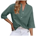 thumbnail image 1 of TSADFHJI Chandails en Molleton Femmes Manches 3/4 Haut Décontracté Ample Col Rond T-Shirt Mignon Couleur Unie Version Longue P Vert, 1 of 6