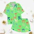 thumbnail image 4 of LIIPEE Girls Outfits Spring Summer Cute Cartoon Bowknot Printed Turndown Collar Button Short Sleeve Tshirts Shorts Pajamas Set Kids Trendy Nightwear Outfit,Green,8-9 Years, 4 of 4