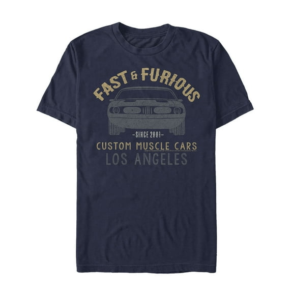 Men's Fast & Furious Custom Muscle Car  Graphic Tee Navy Blue 2X Large