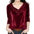 thumbnail image 2 of Yourumao Velvet Tops for Girls Dressy Cowl Neck Shirts Trendy Long Sleeve Blouses Solid Soft Tees Spring Going Out Tshirts, 2 of 5