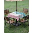thumbnail image 5 of Pink Turquoise Ombre Outdoor Tablecloth with Umbrella Hole, Abstract Beach Waves Gradient Spillproof Waterproof Outdoor Table Cover, Patio Tablecloths for Party/Garden/Picnic, Square 54"x54", 5 of 9