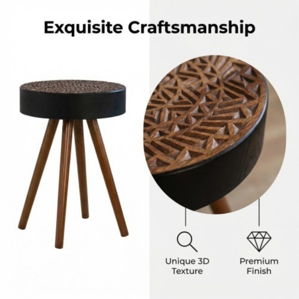 15.7" Round Drink Table, Small Wooden Side Table with Solid Wood Legs, Mid-Century Modern Accent Table for Living Room, Bedroom, Sofa, Brown & Black