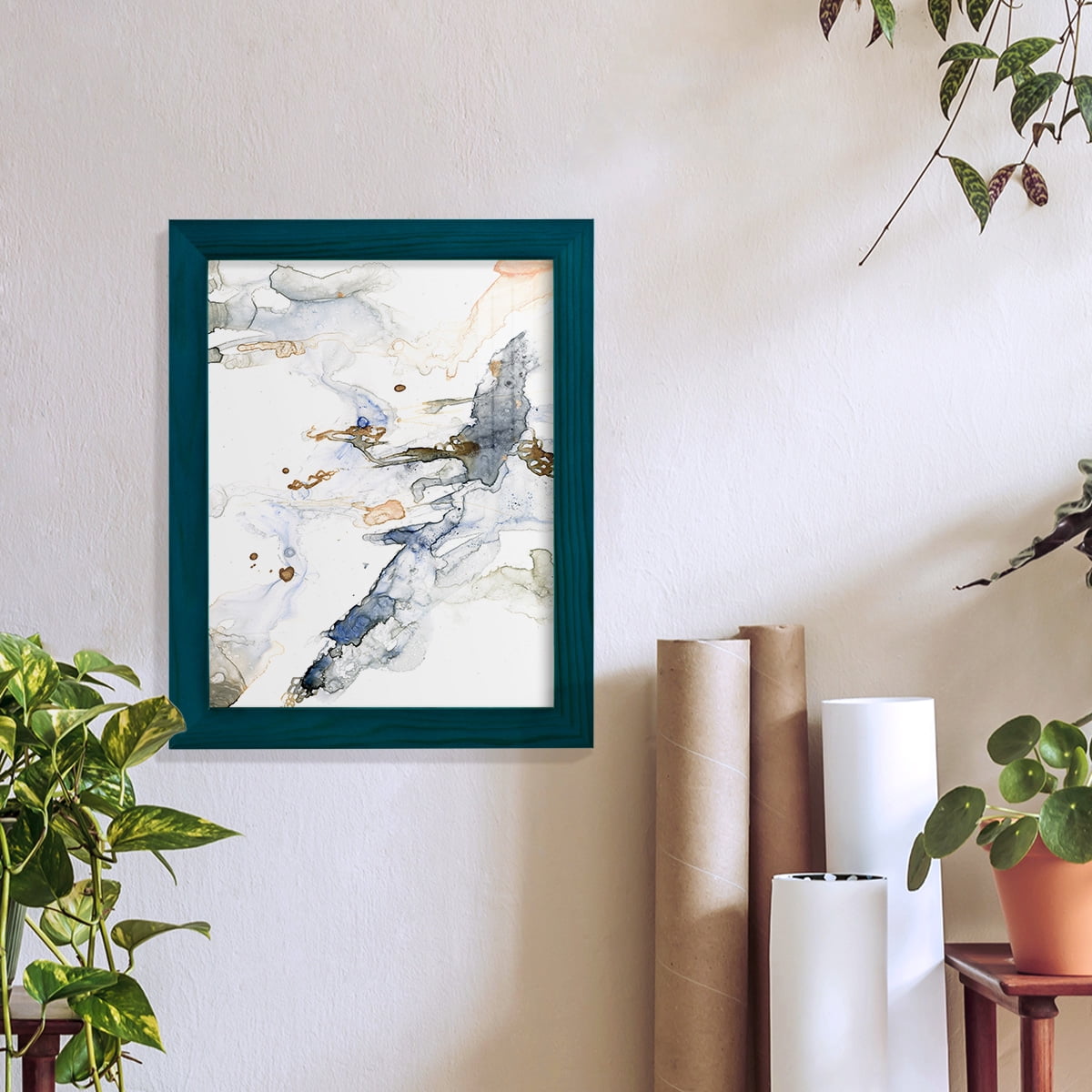 Organic Interlace I -Framed Print w/glass-Ocean Blue