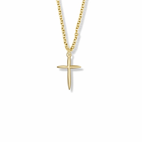 14kt Gold Filled Cross Pendant with 3mm Emerald bead Gold Filled Lite Curb Chain 7/8 x 5/8