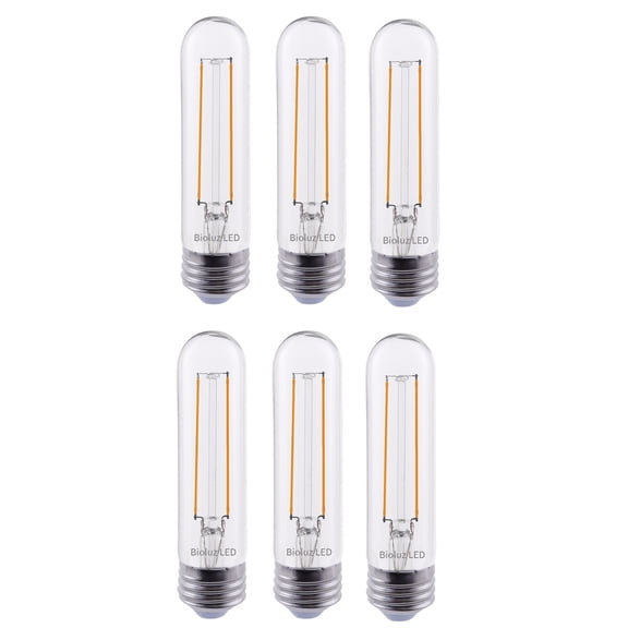 6 Pack Bioluz LED T10 LED Bulbs Dimmable LED Filament 40W Replacement 450 lumens Soft White 3000K UL Listed