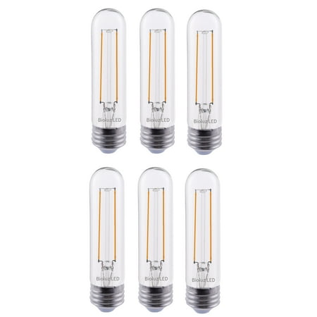 6 Pack Bioluz LED T10 LED Bulbs Dimmable LED Filament 40W Replacement 450 lumens Soft White 3000K UL