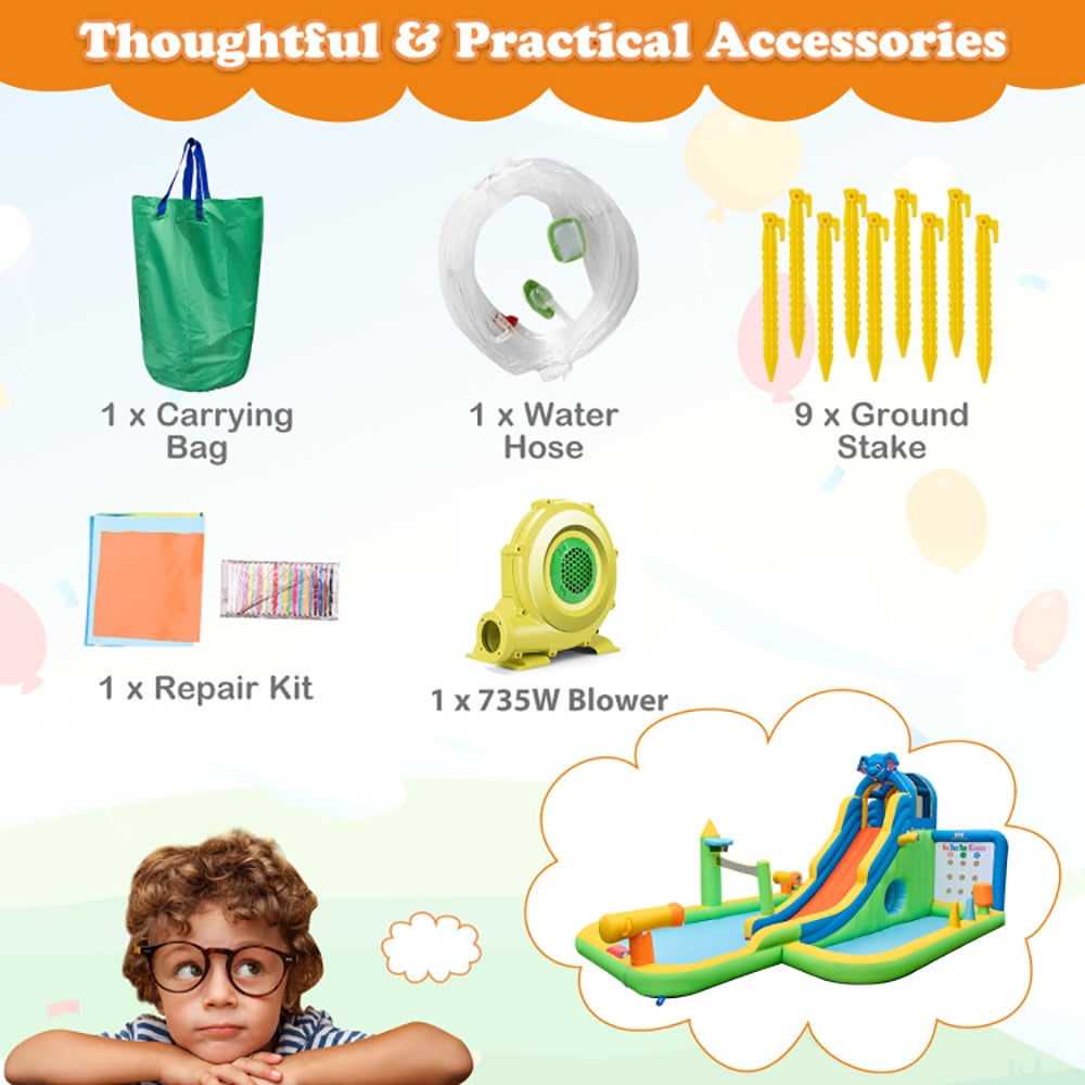 Aimee Lii Inflatable Water Slide Giant Water Park 9-In-1 for Kids Backyard Fun with 735W Blower, Kids Water Park Bounce House