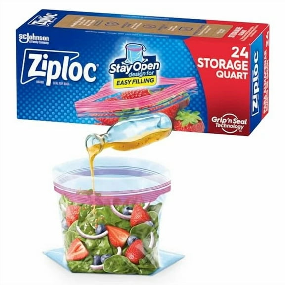 ELVY- Ziploc Quart Food Storage Bags 24 Count Grip N Seal Bpa Free For Freshness