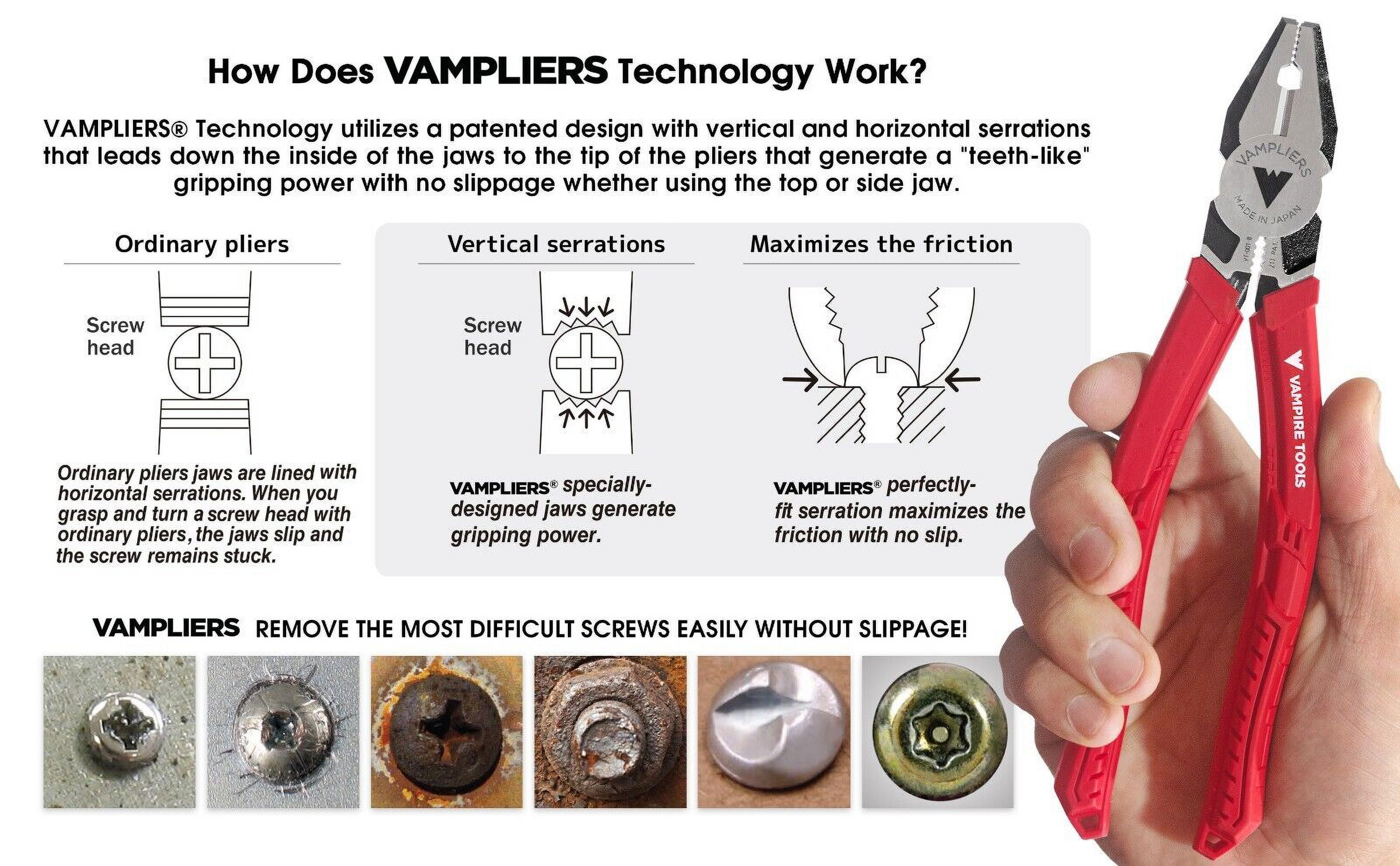 VAMPLIERS® LONG NOSE 7.5″ SCREW EXTRACTION PLIERS - Vampire Tools