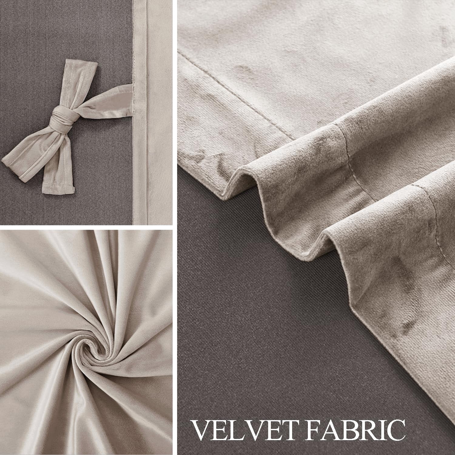 JIUZHEN Beige Velvet Curtains 84 inches Blackout Curtains for Living Room - Thermal Insulated Room Darkening Grommet Thick Velvet Window Drapes for Bedroom, Set of 2 with Tiebacks, 52W x 84L