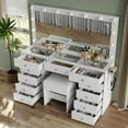 thumbnail image 3 of Yanosaku 11-Drawer Vanity Desk with Mirror, LED Bulbs, 3-Color Lighting, Glass Top, Dressing Table, 3 of 9