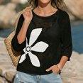thumbnail image 6 of UDAUDU Swimsuit Coverup for Women 2026 Crochet Beach Floral Hollow Out Slit Summer Vacation Half Sleeve Cover up Tops Black 2XL, 6 of 6