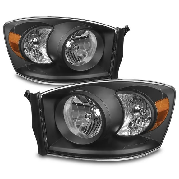 AKKON - For Black 06-08 Ram 1500 06-09 Ram 2500 3500 Pickup Truck Headlights Front Lamps Direct Replacement