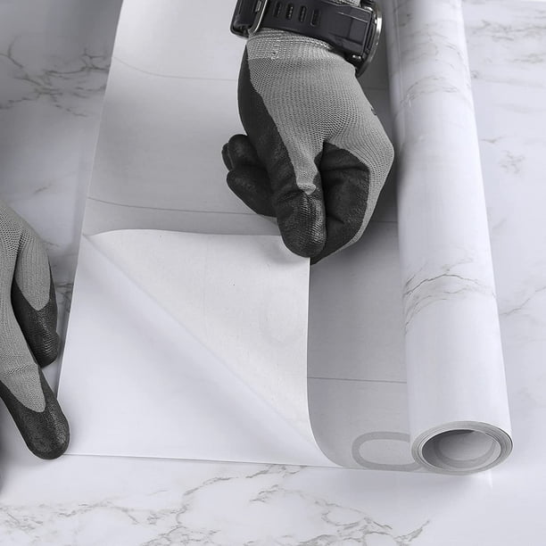 Papier Adhesif pour Meuble de Marbre 60cm X 2m Papier Peint Gris Blanc  Imperméable Papier Peint Adhesif Mural Autocollant Cuisine Salle de Bain  étanche Meubles Comptoir Mur Vinyle Film 