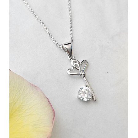 Silver & Stone Jewels Elegant Sterling Silver Heart Key Pendant Necklace with Cubic Zirconia Stylish Women’s Fashion Jewelry Gift for Everyday Wear and Special Occasions