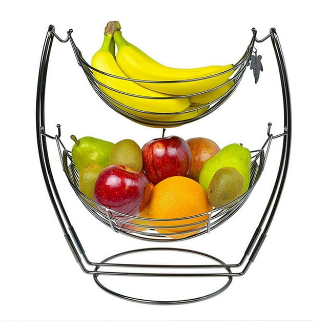 Estante De La Cesta De Fruta De 2 Niveles Soporte Del Estante Alambre De Metal Hamaca De La Fruta Estante De La Fruta Macarena Tazón de fuente de la cesta de fruta del metal