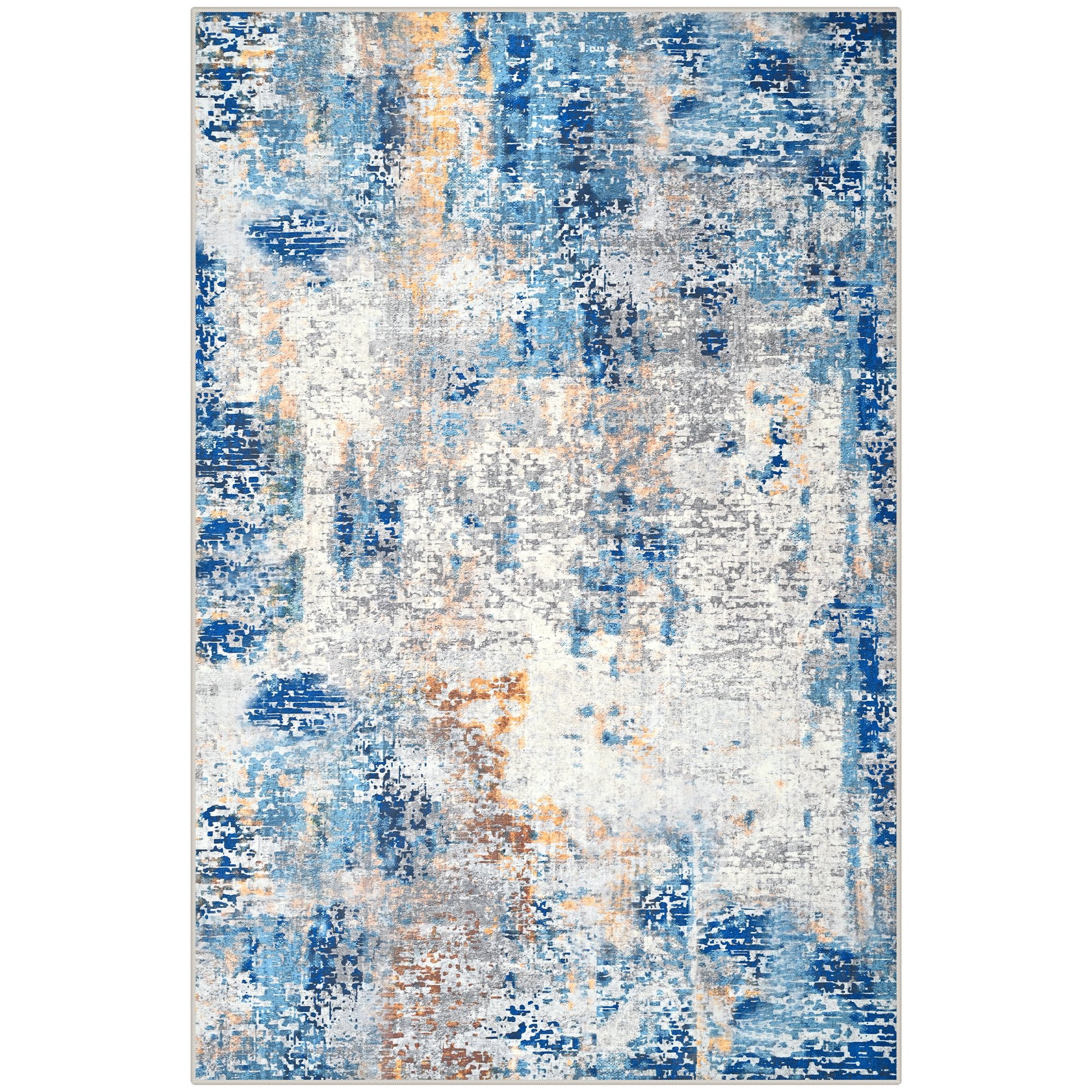 Arogan Modern Abstract Washable Rug for Living Room, Bedroom, Dining Room, Children's Playroom, Blue, 2' x 3'