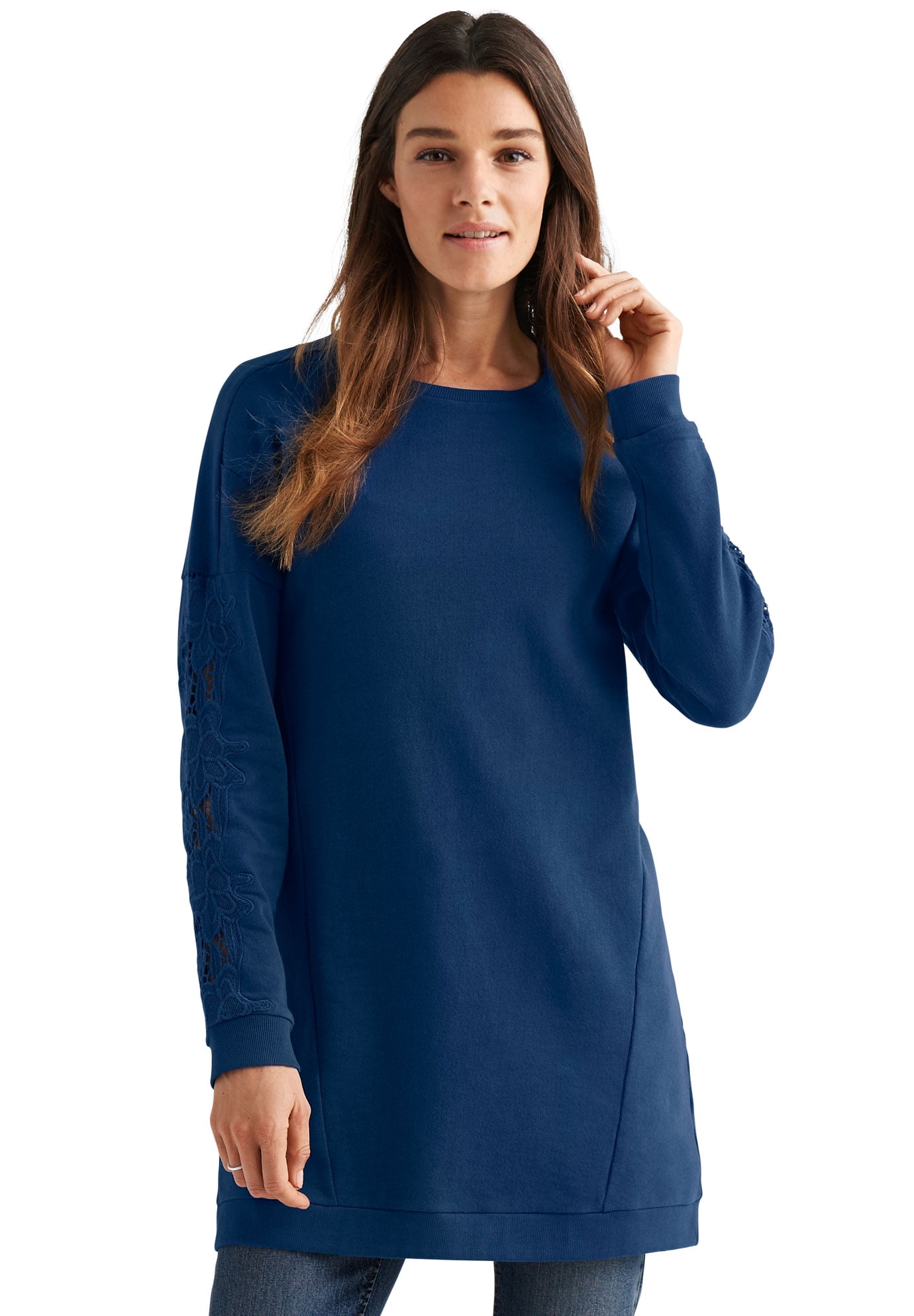 Ellos - ellos Women's Plus Size Lace Trim Sweatshirt Tunic - Walmart.com - Walmart.com