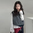 thumbnail image 3 of AUDeals Kids Striped Collared Knit Sweater Vest - Sleeveless Button Up Pullover for Boys and Girls Spring Fall Layering Wear, 3 of 7