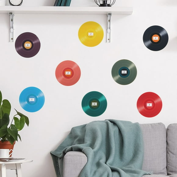 OULII 8Pcs Vinyl Record Wall Decal Assorted Color Music Themed Decor For Home And Retro Events