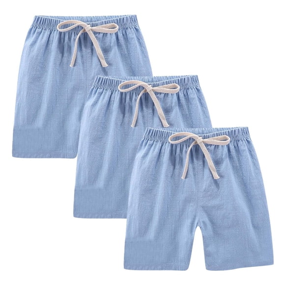 Ruyang Kids 3 Pack Cotton Linen Shorts Boys Girls Loose Fit Elastic Waist Shorts Summer Solid Running Training Fitness Shorts