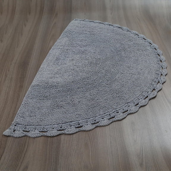 Savi Home Half Moon Bohemian Bathroom Rug – 100% Cotton Handwoven Crochet Mat 22x42", Charcoal Grey