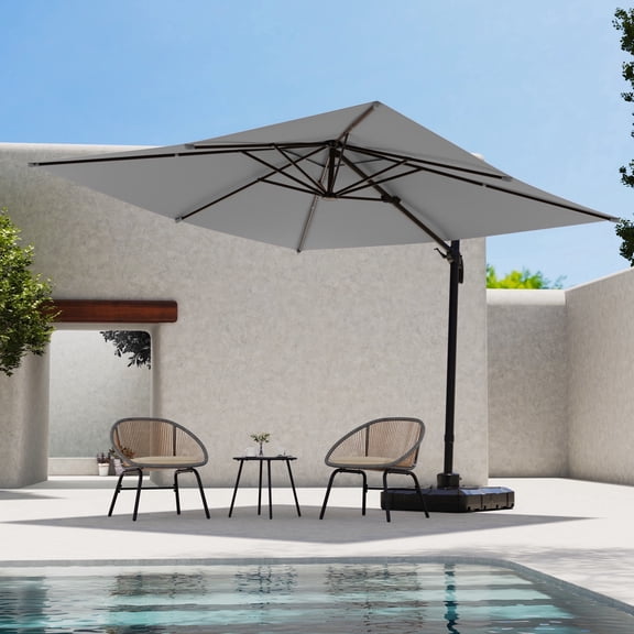 KAMEROUT Outdoor Patio Umbrella,10 Feet Large Cantilever Windproof Offset Umbrella with 360-degree Rotation for Backyard, Pool, Lawn, Deck, Gray