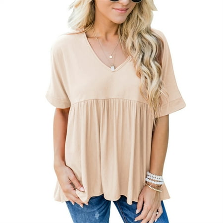 

SHerrylily Women Babydoll Maternity V-Neck Peplum Short Sleeve Tees