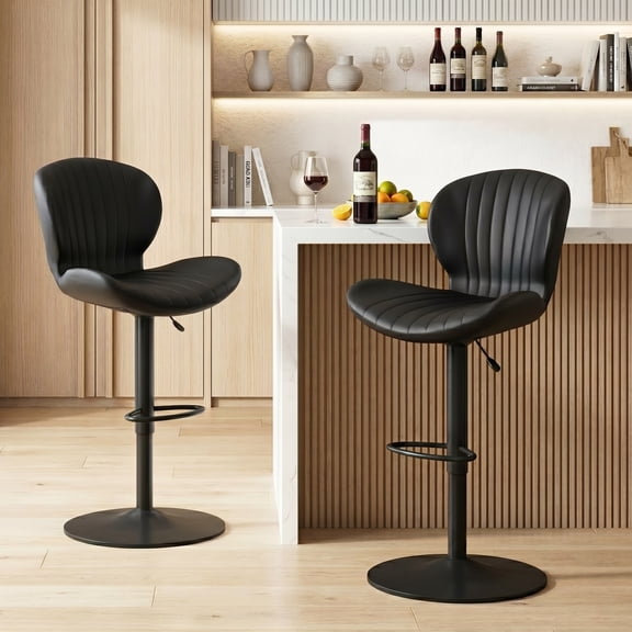 Waleaf Modern Adjustable Bar Stools Set of 2, Faux Leather Upholstered Swivel Counter Stools, Counter Height Bar Chair with Back for Kitchen Island