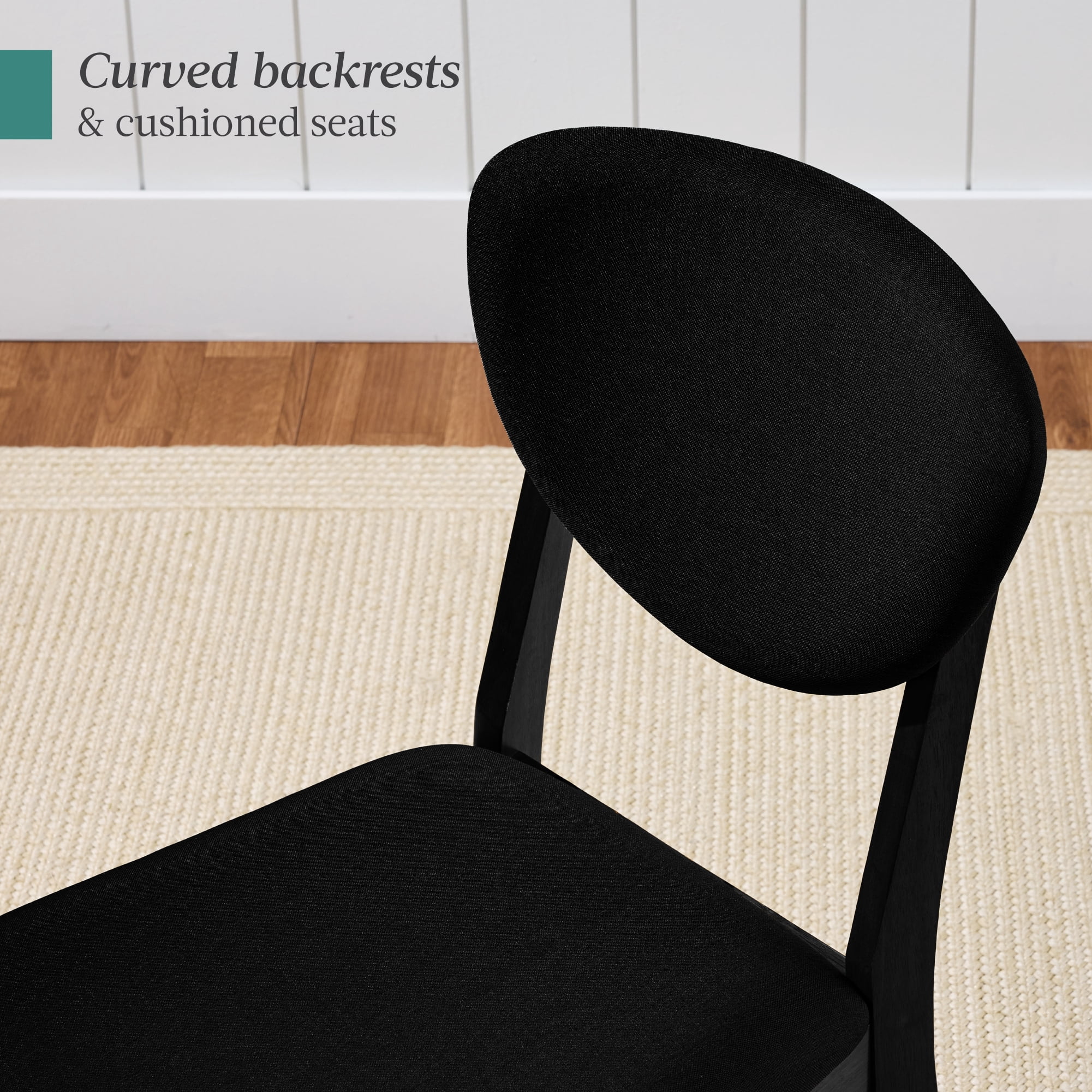 Best Choice Products 2-Piece Mid-Century Modern Wood & Upholstered Dining Chair Set - Black / Black